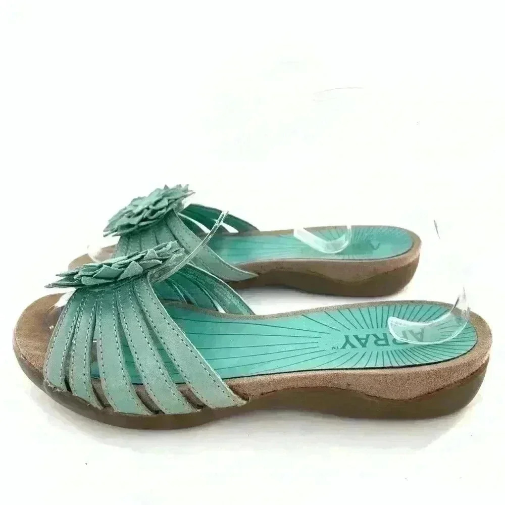 Array womens sandals size 6.5 blue leather floral resort costal - Picture 5 of 10
